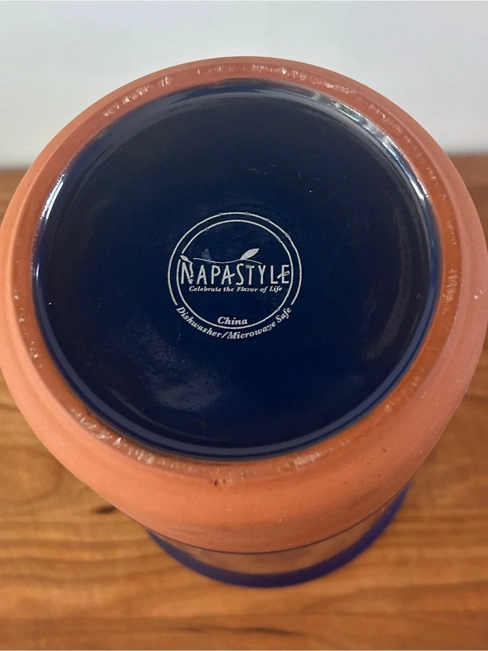 Terra Cotta Clay Earthenware Wine Brique Cooler Blue Enamel Dipped 7.5”x 4.75”